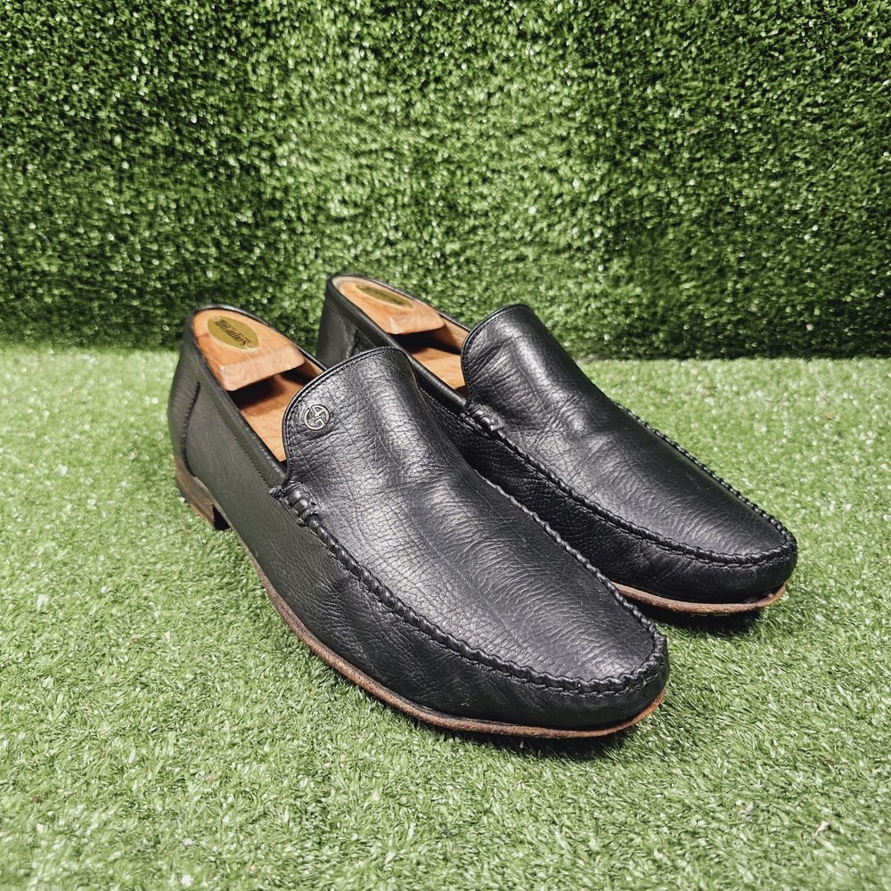 Giorgio Armani Black Leather Slip On Dress Loafers Mens Size EU 42 US 9